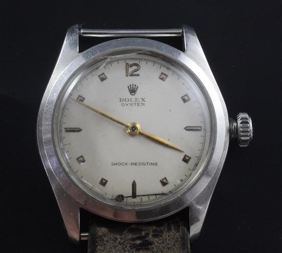 A gentlemans 1950s stainless steel Rolex Oyster manual wind wrist watch,